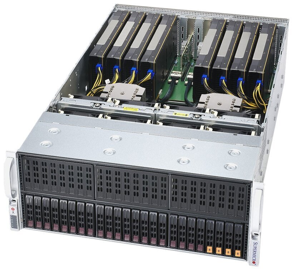 Сервер Supermicro A+ Server 4124GS-TNR без процессора/без ОЗУ/без накопителей/количество отсеков 2.5 hot swap: 24/4 x 500 Вт
