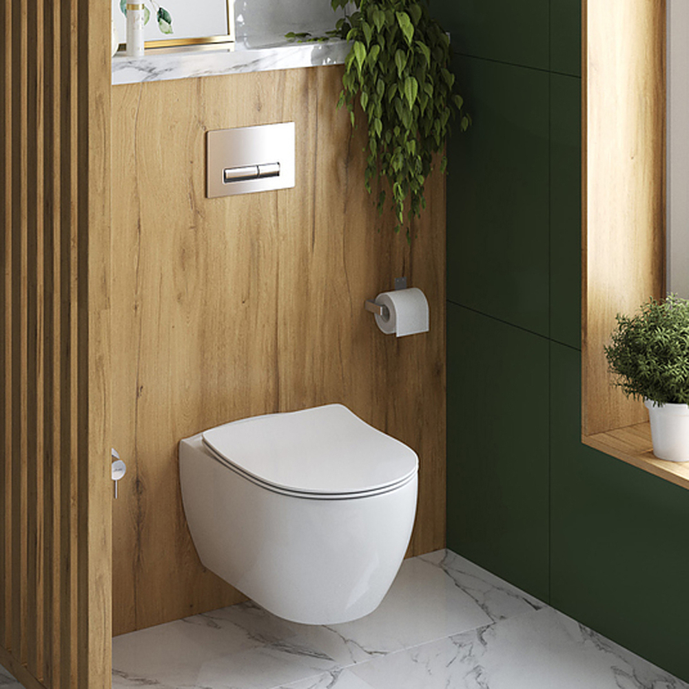 Комплект Sanita Luxe "Система инсталляции OLI + подвесной унитаз Гелакси + прямоуг. кнопка ХРОМ"