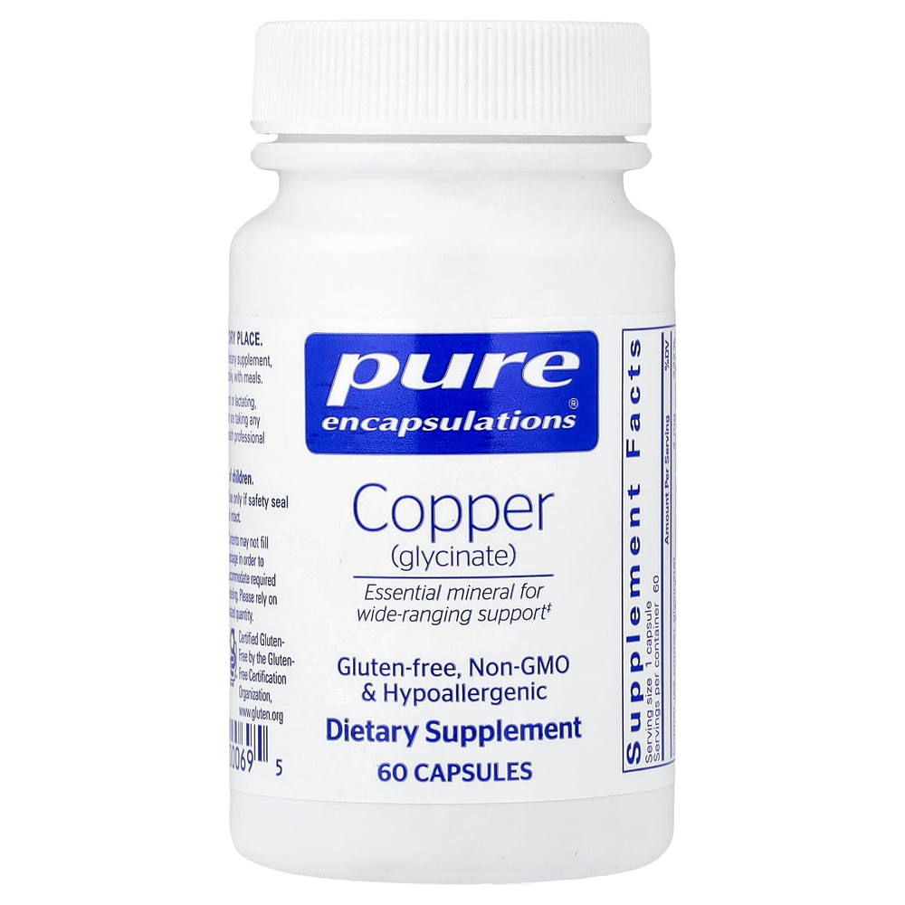 Pure Encapsulations, медь (глицинат), 60 капсул (2 мг в 1 капсуле)