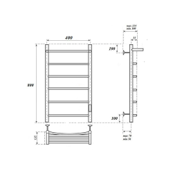 Полотенцесушитель электрический Point Афина PN04848P П5 400x800 с полкой, диммер справа, хром схема