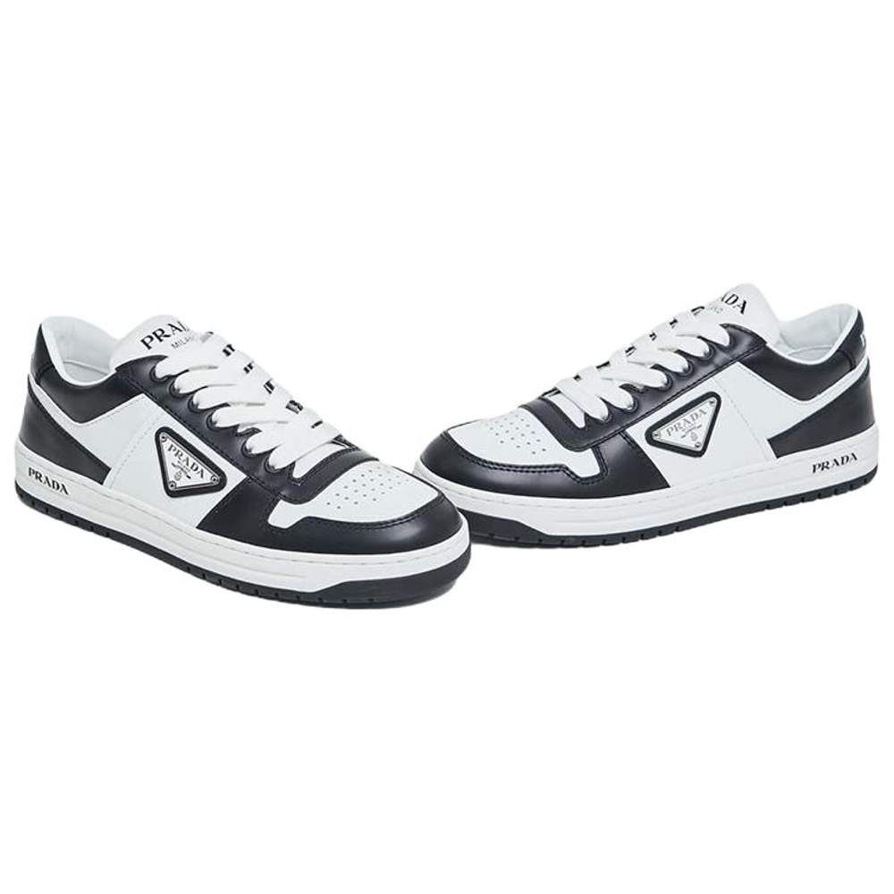 PRADA Downtown Leather Sneakers "White Black " Women"s