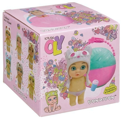 Куколка OLY в шапочке-ушанке в шаре. Девочка-A 8см, арт.5558-1 (Bondibon)