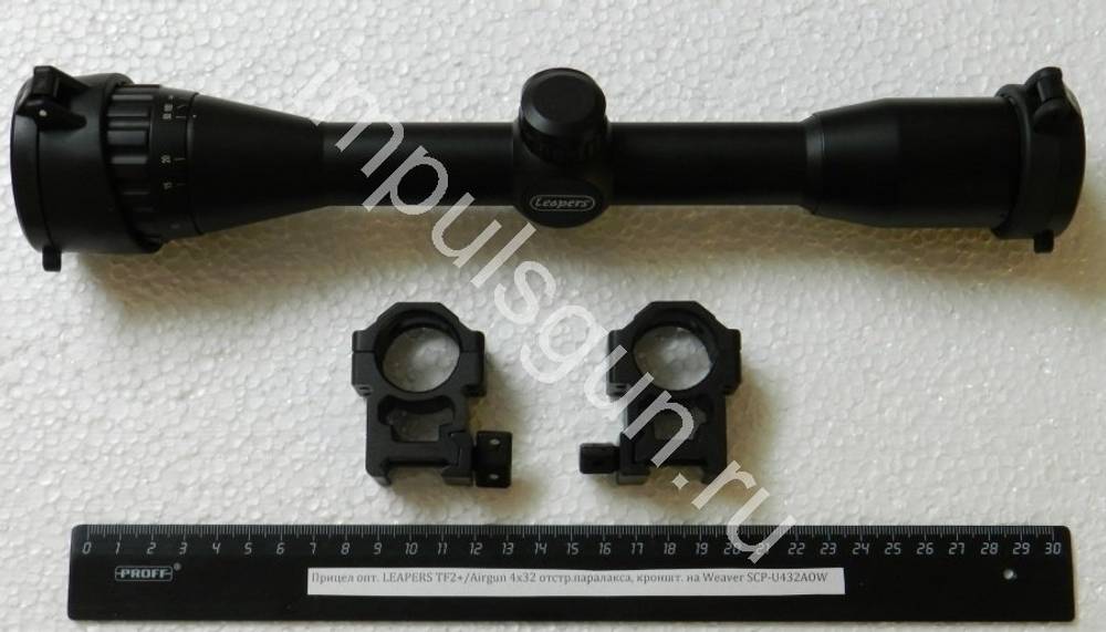 Оптический прицел LEAPERS TF2+Airgun 4х32 отстройка паралакса, кронштейн на Weaver SCP-U432AOW