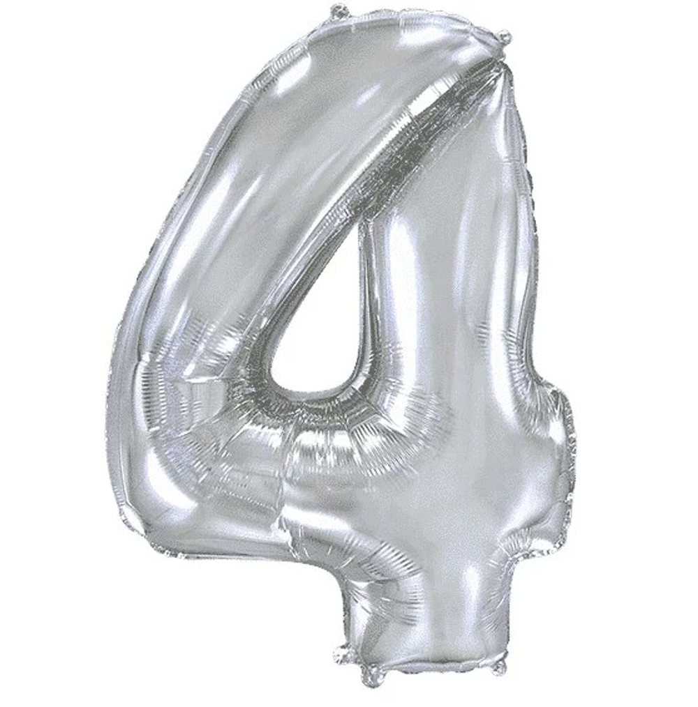 Шар фольга Цифра 4 Silver Серебро 102см с гелием