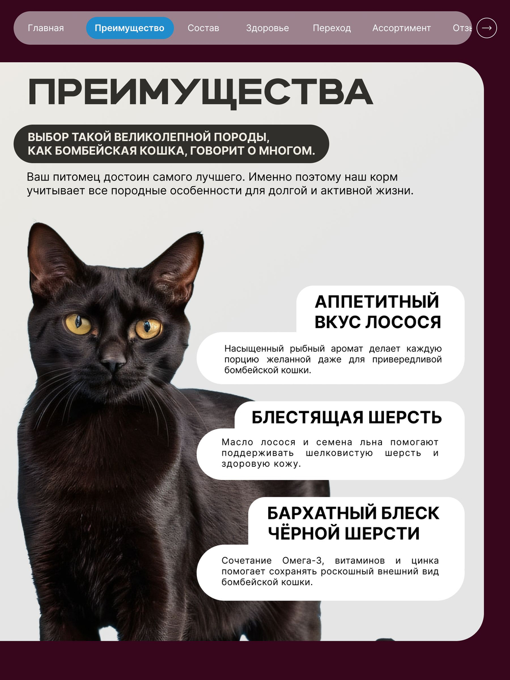 Корм сухой для взрослых кошек породы Бомбейская кошка, с лососем, 2 кг, QUATTRO