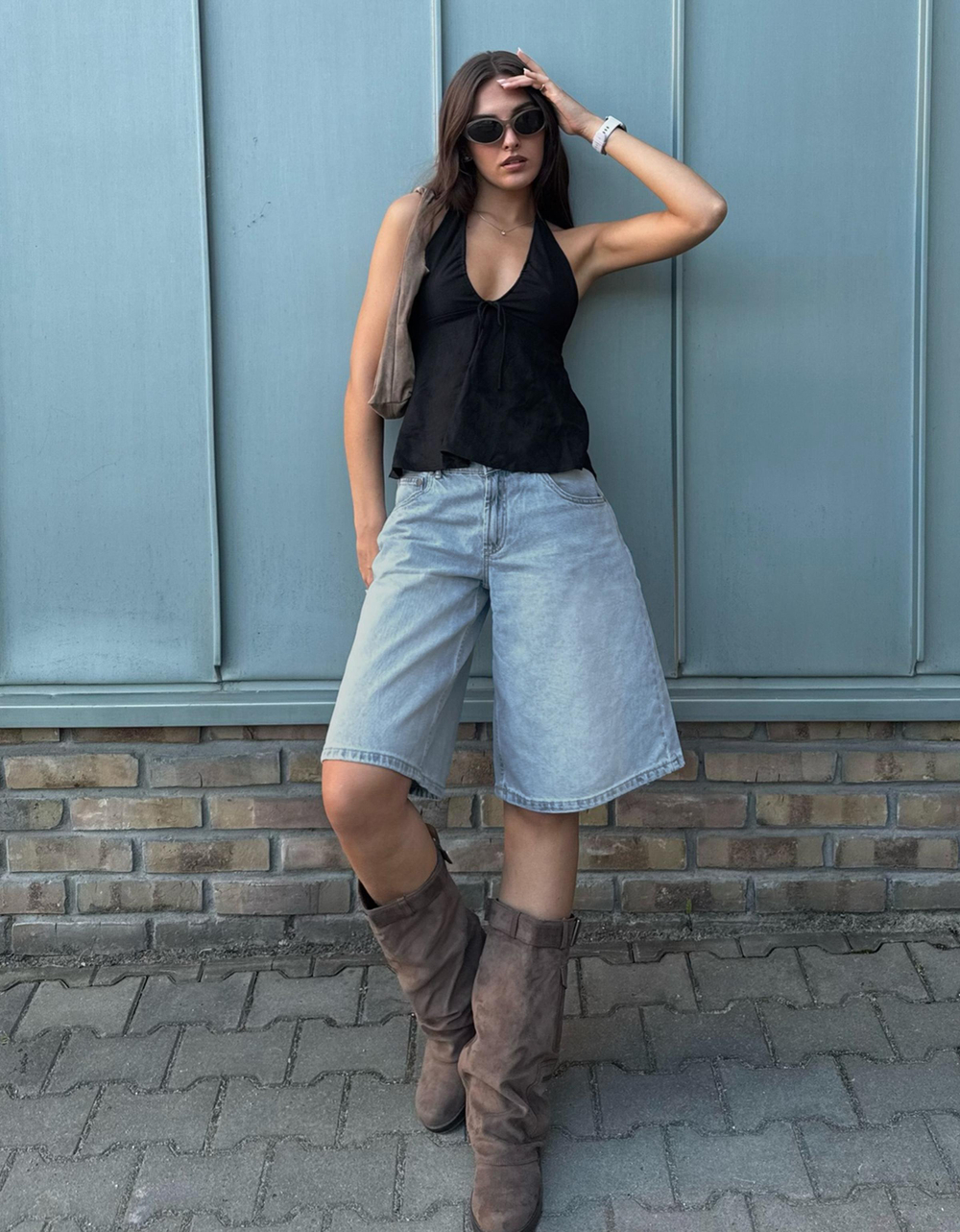 Женские джинсовые шорты-бермуды свободного кроя - BERSHKA