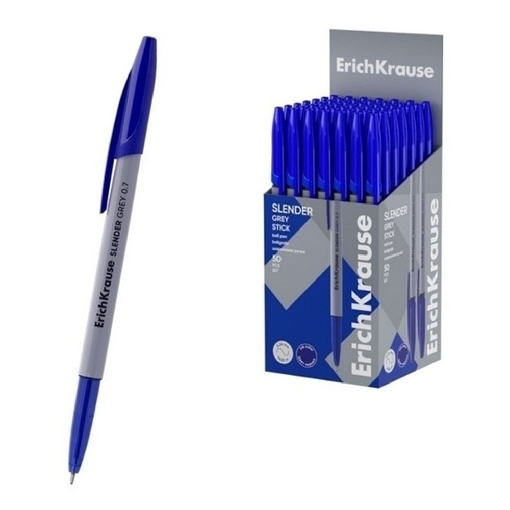 Ручка шариковая ErichKrause SLENDER Stick&Grip GREY 0.7 Super Glide Technology цвет Чернил Синий(в коробке по 50 шт.) Арт-63083