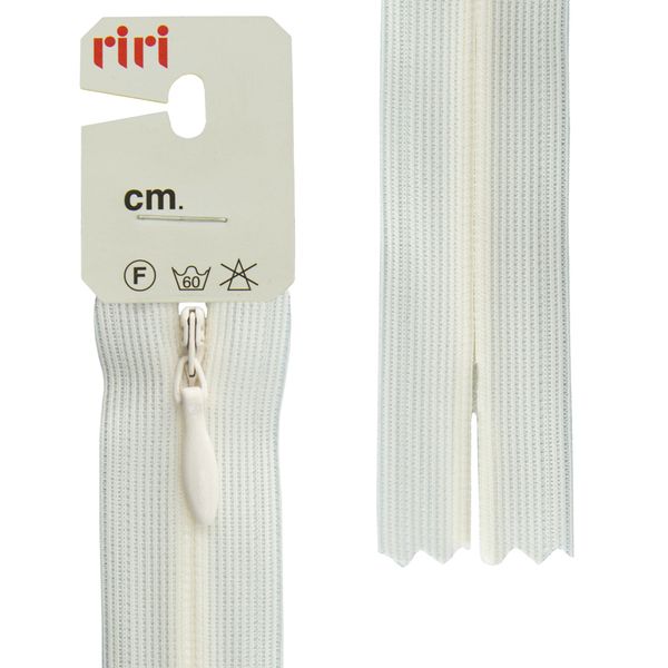 Молния потайная (скрытая) RIRI Т3 (3 мм) 1 зам., н/раз., 22 см, цв.2314, мол.-белый, 10 шт