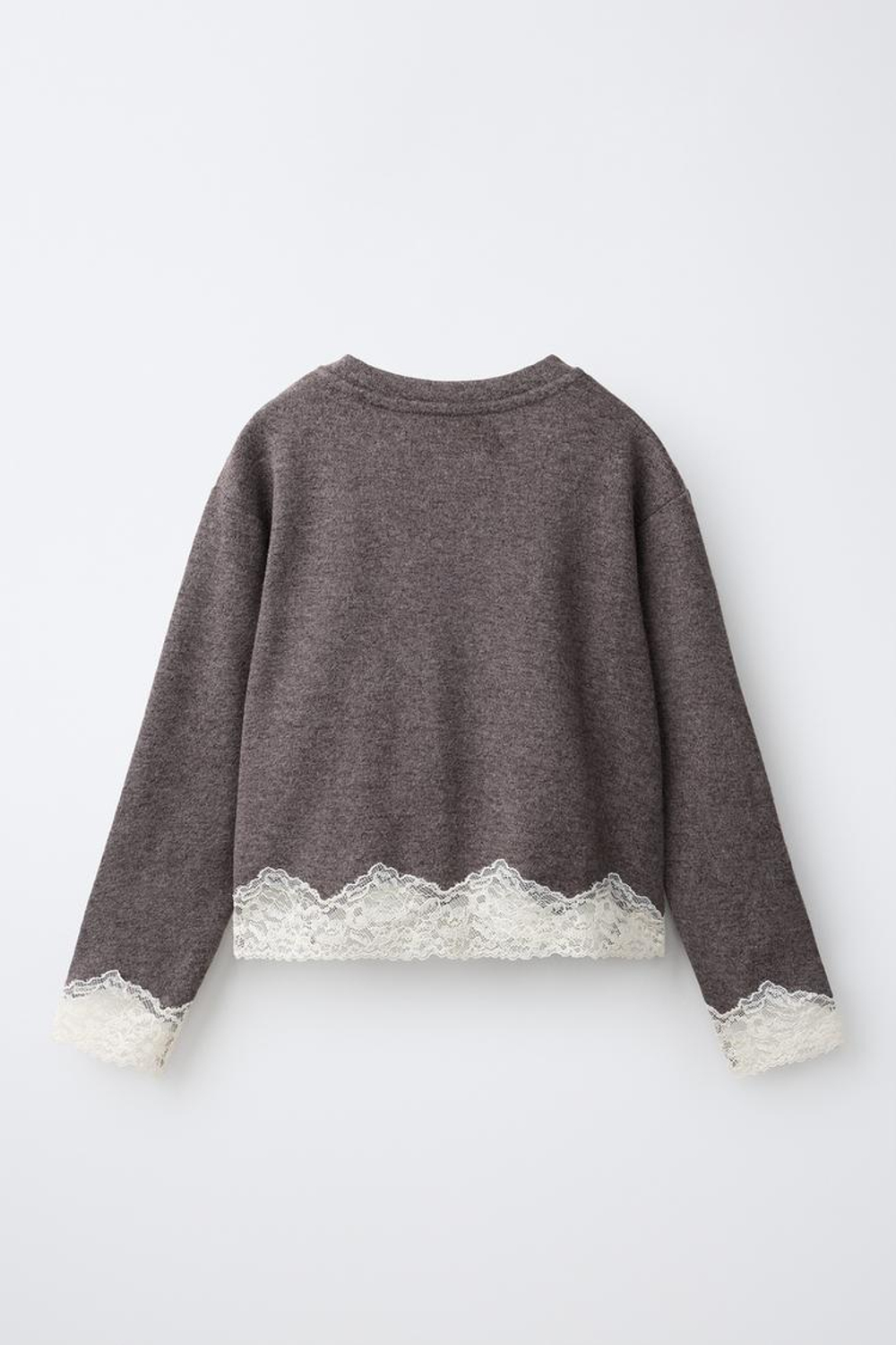 ZARA ЛОНГСЛИВ SOFT TOUCH С КРУЖЕВОМ, КОРИЧНЕВЫЙ