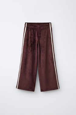 ZARA БРЮКИ WIDE LEG ИЗ ВЕЛЬВЕТА С КОНТРАСТНЫМИ ЛАМПАСАМИ, КОРИЧНЕВЫЙ
