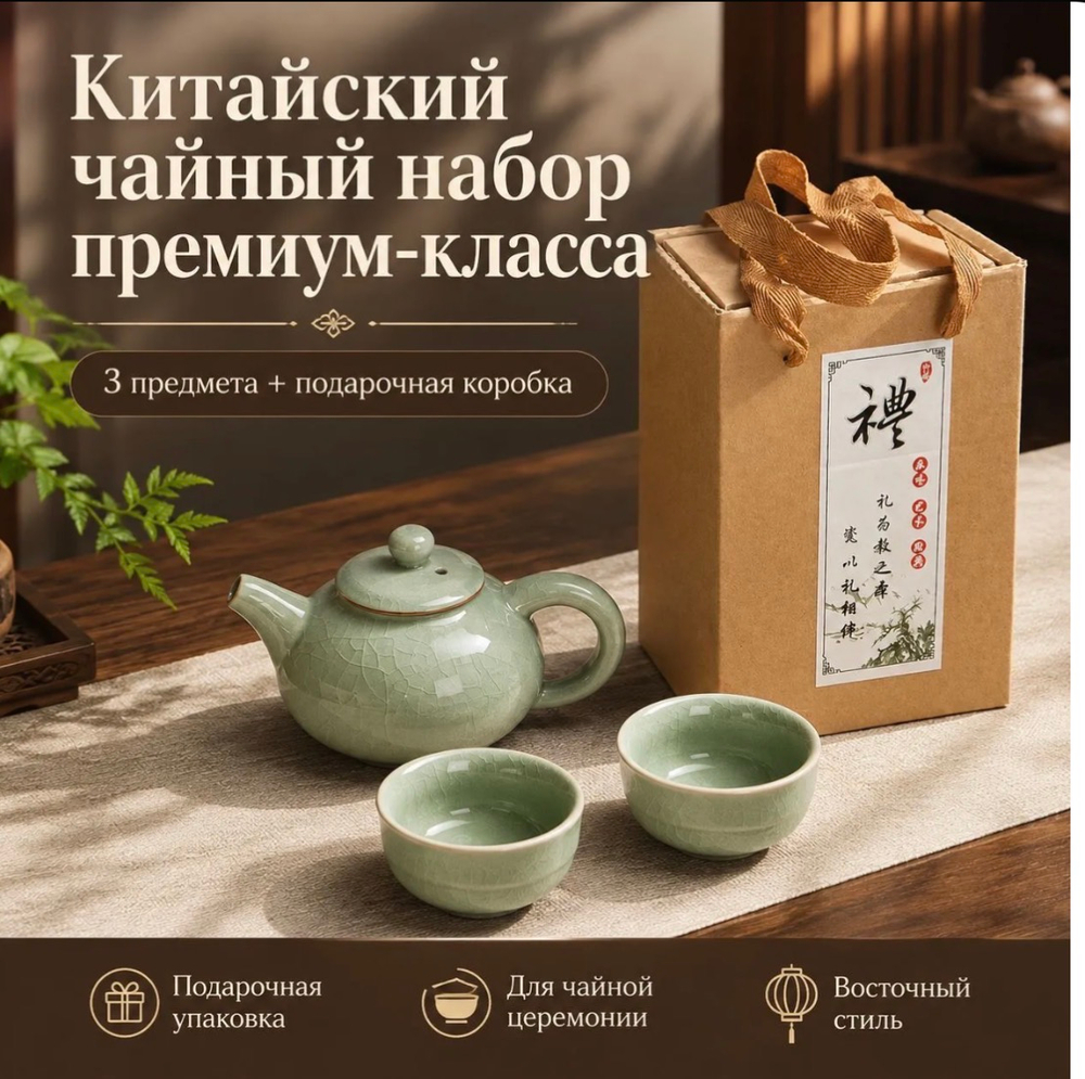 Сервиз чайный (заварник, 2 пиалы)