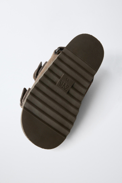 ZARA КОЖАНЫЕ САНДАЛИИ С ПРЯЖКАМИ, КОРИЧНЕВЫЙ
