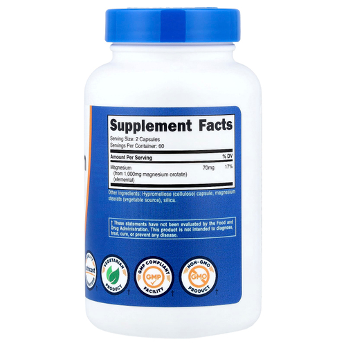 Nutricost, оротат магния, 120 капсул (500 мг в 1 капсуле)