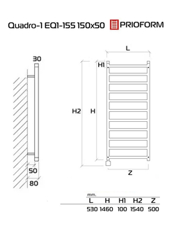 Quadro-1 EQ1 150x50 см Полотенцесушитель электрический