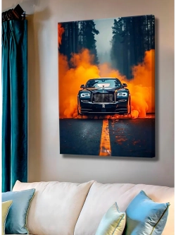 Картина "Rolls-Royce в огне", интерьерная 50х70см 1шт.