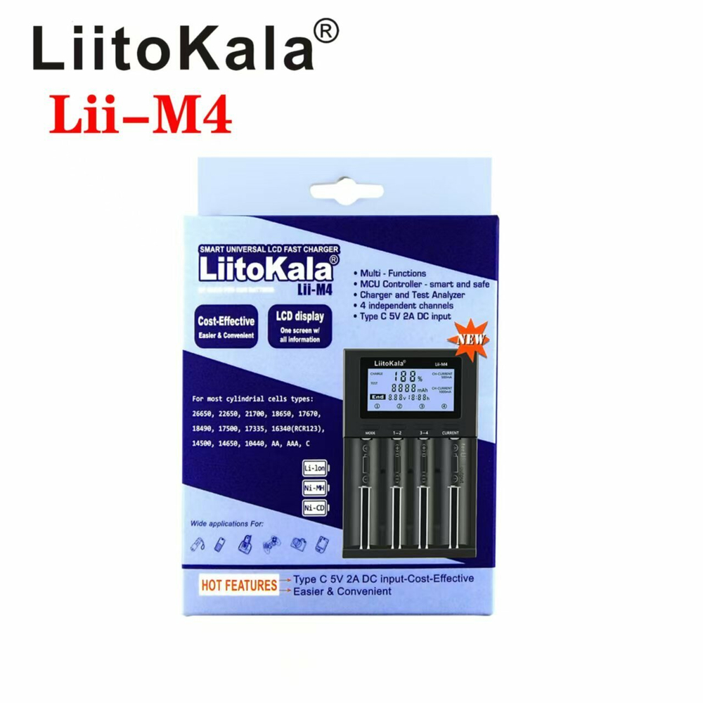Зарядные устройства для аккумуляторов LiitoKala Lii - M4 18650, 26650, 14 500, AA, AAA и т. д.