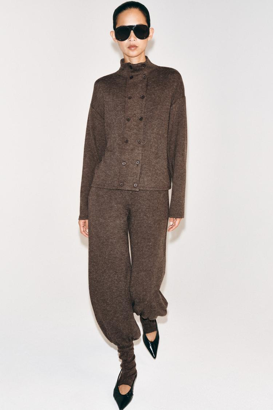 ZARA ТОП ИЗ МЯГКОЙ ТКАНИ С ДВУБОРТНОЙ ЗАСТЕЖКОЙ, ШОКОЛАДНЫЙ