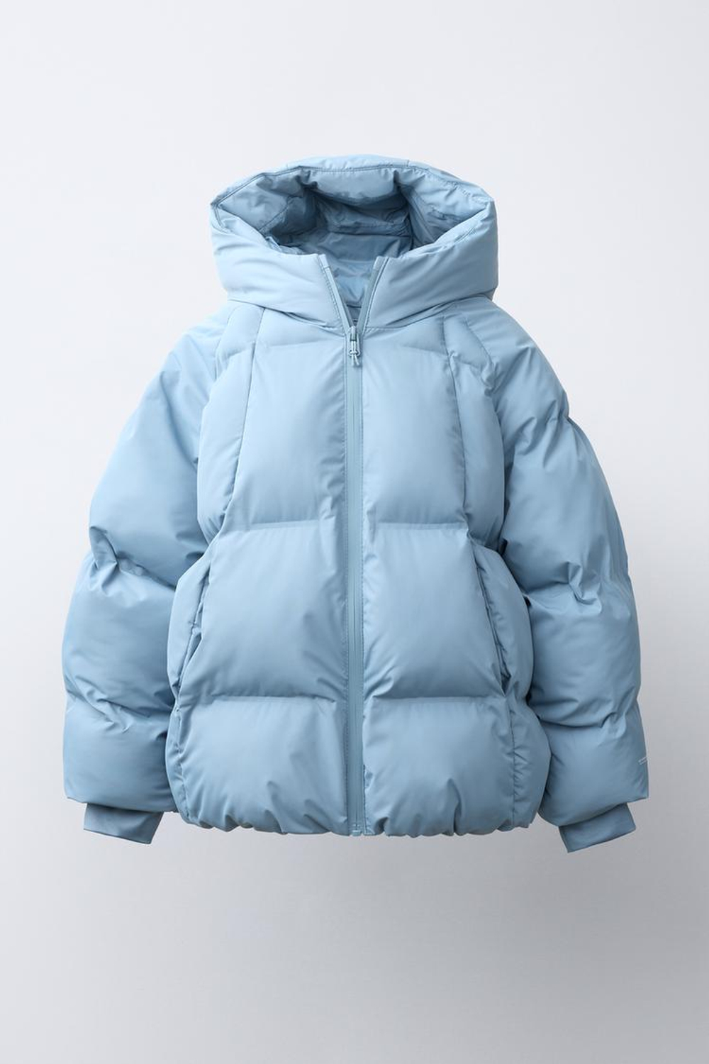 ZARA СТЕГАНАЯ КУРТКА С КАПЮШОНОМ WATER REPELLENT, НЕБЕСНО-ГОЛУБОЙ