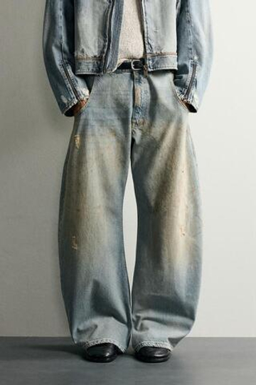 ZARA ДЖИНСЫ LOOSE BARREL FIT С ЭФФЕКТОМ VINTAGE, ГОЛУБОЙ