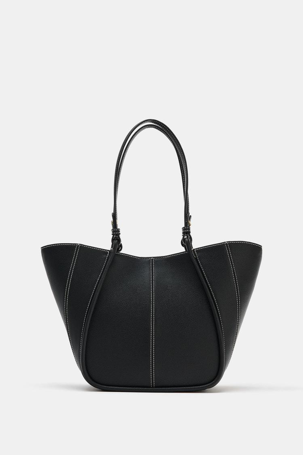 ZARA НЕБОЛЬШАЯ СУМКА-ШОПЕР С ДЕКОРАТИВНОЙ СТРОЧКОЙ, ЧЕРНЫЙ