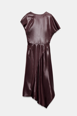 ZARA АТЛАСНОЕ ПЛАТЬЕ МИДИ С БЛЕСКОМ, БУРГУНДИ