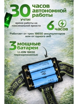 Налобный аккумуляторный фонарь с Power Bank и Zoom 8 режимов