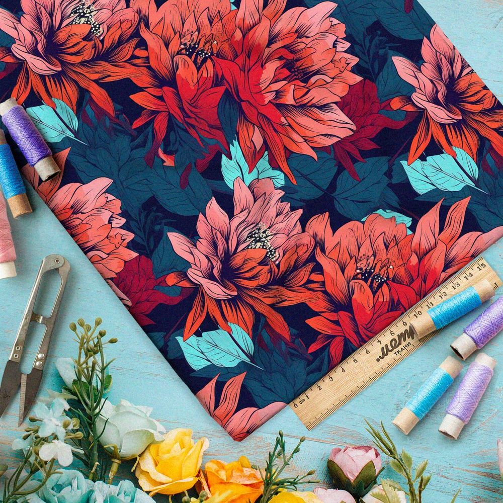 Ткань премиум флис флоральная фантазия