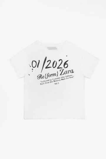 ZARA X JOHN GALLIANO ФУТБОЛКА С ПРИНТОМ, БЕЛЫЙ/СЕРЫЙ
