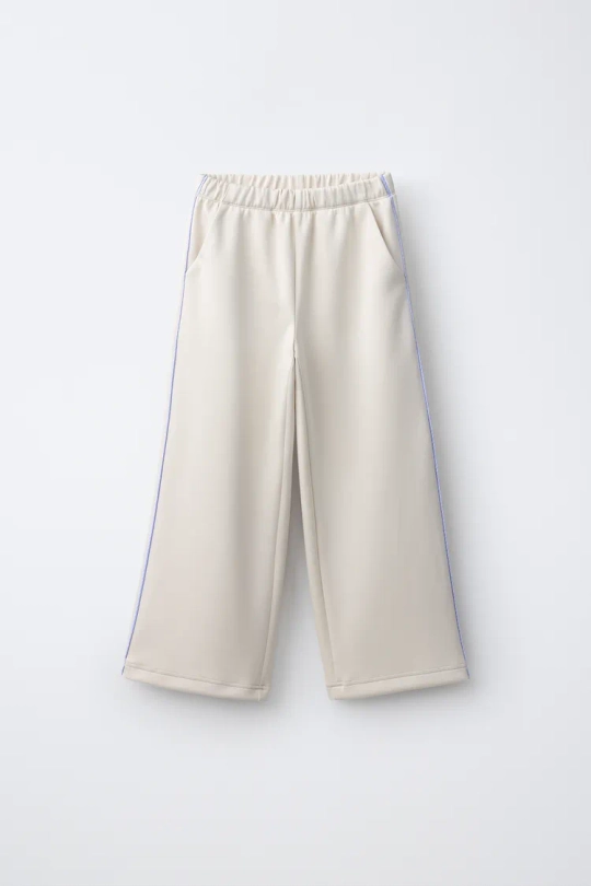 ZARA СПОРТИВНЫЕ БРЮКИ WIDE LEG С КОНТРАСТНОЙ ОТДЕЛКОЙ, ЭКРЮ