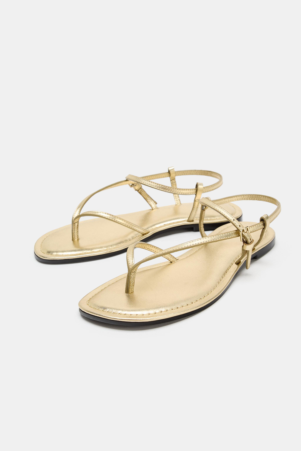 ZARA КОЖАНЫЕ САНДАЛИИ С МЕТАЛЛИЧЕСКИМ ЭФФЕКТОМ, ЗОЛОТИСТЫЙ