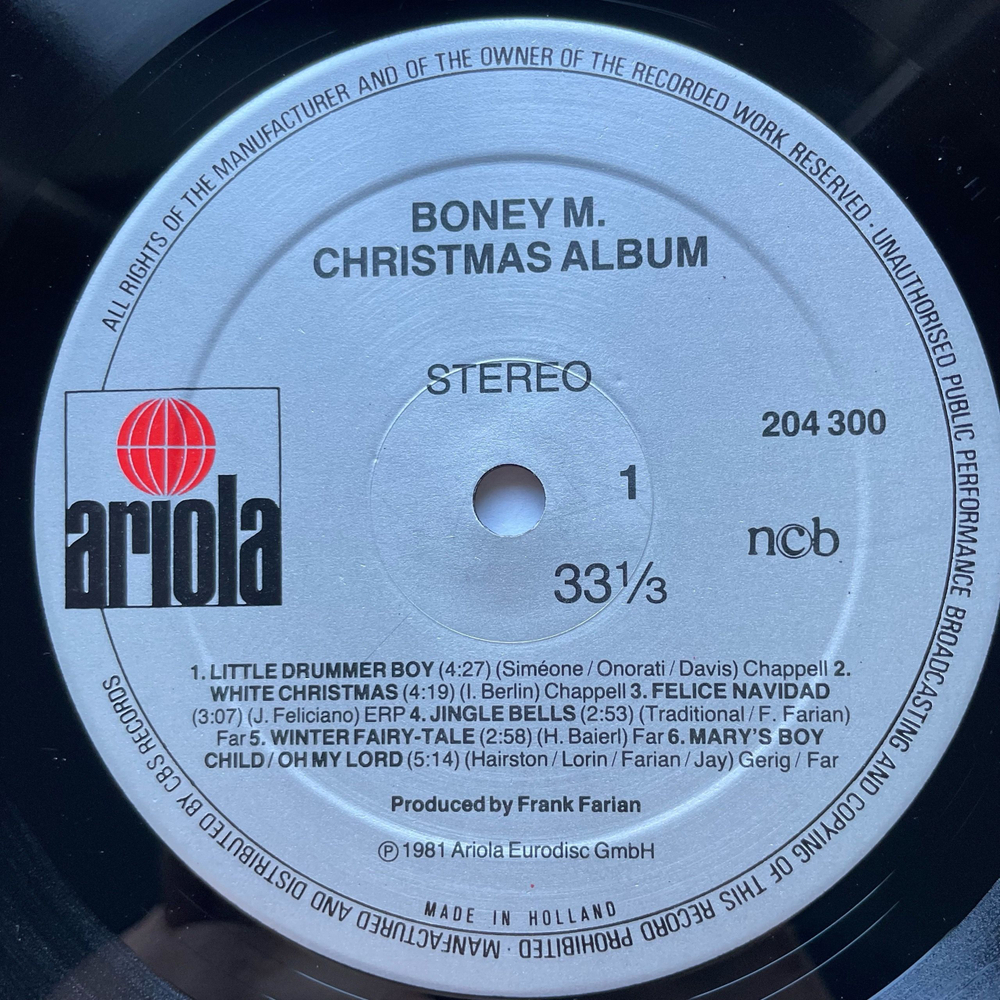 Винтажная виниловая пластинка LP Boney M. Christmas Album (Нидерланды 1981) White Christmas