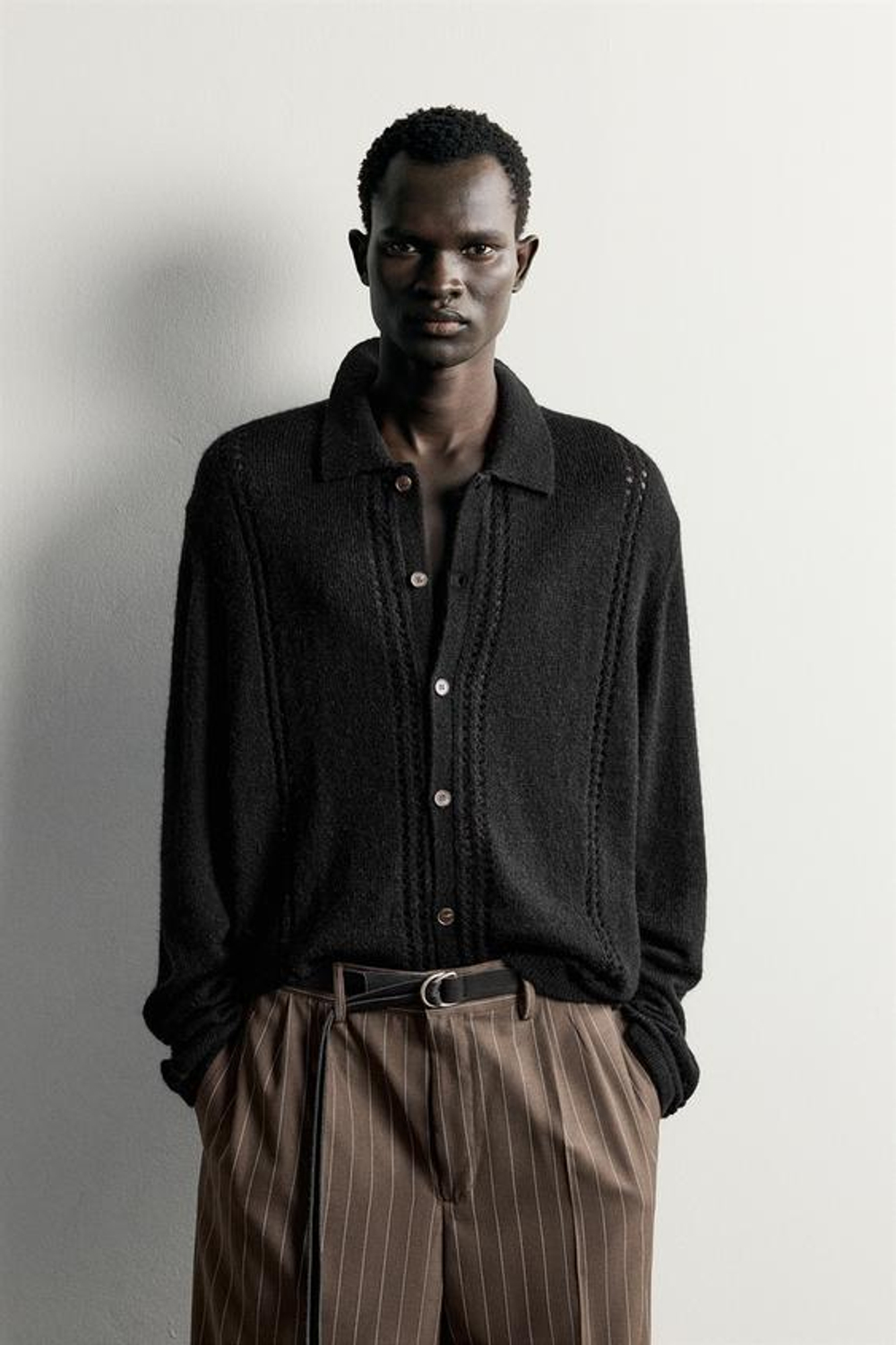 ZARA КАРДИГАН С ПОЛУПРОЗРАЧНОЙ ТЕКСТУРОЙ, ЧЕРНЫЙ