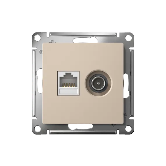 Розетка мультимедийная двойная ТВ + компьютерная RJ45 Cat 5e Systeme Electric AtlasDesign Песочный ATN001289