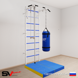 Шведская стенка Sv Sport усиленная 6155 (Турник стандарт/Канат/Трапеция/Цепь/Мешок 15кг/Мат 1м)