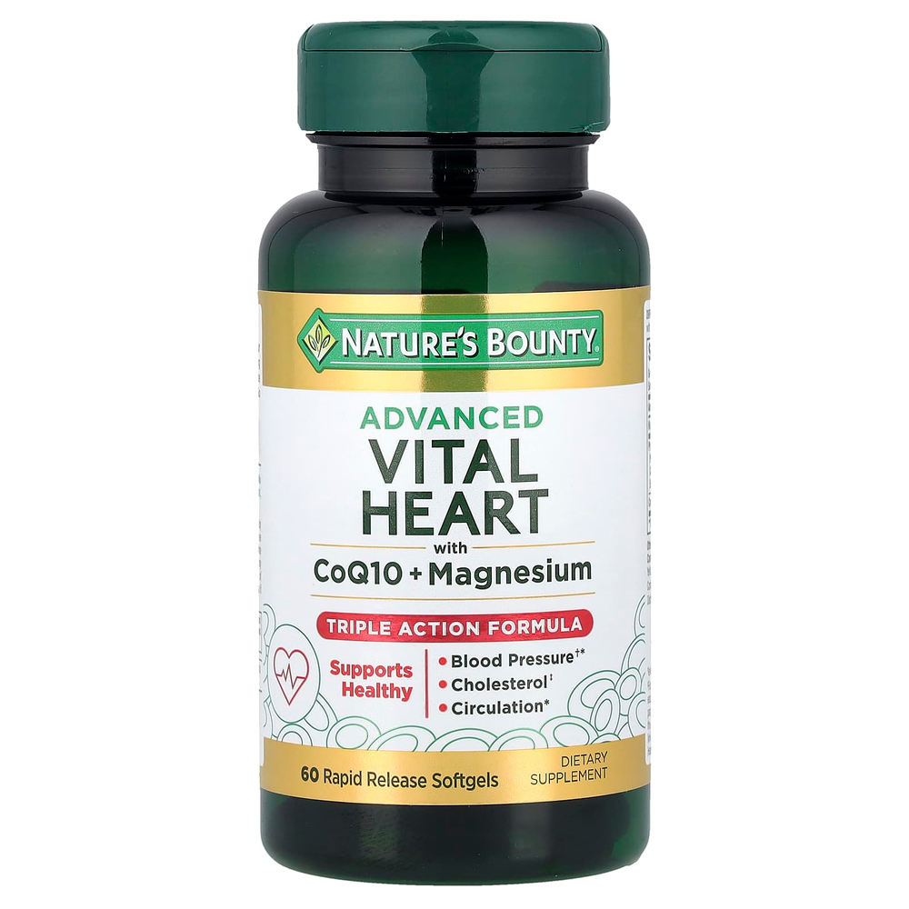 Nature's Bounty, Advanced Vital Heart, с коэнзимом Q10 и магнием, 60 капсул с быстрым высвобождением