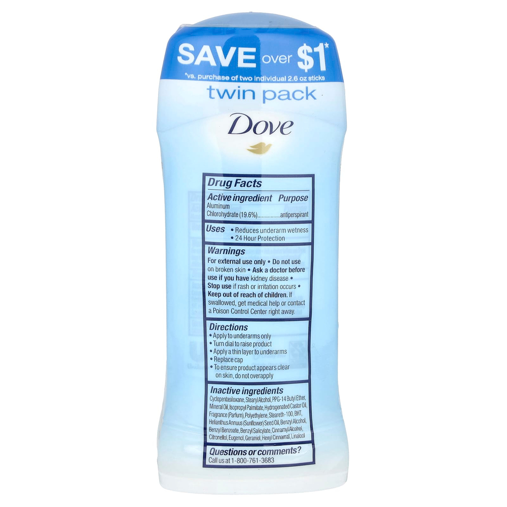 Dove, Дезодорант-антиперспирант, Original Clean, 2 упаковки по 74 г (2,6 унции)