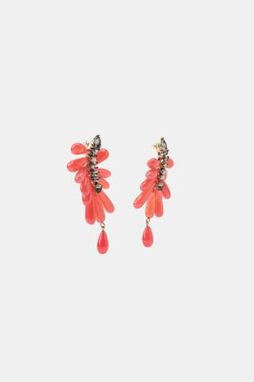 ZARA СЕРЬГИ ИЗ СМОЛЫ СО СТРАЗАМИ, КОРАЛЛОВО-КРАСНЫЙ