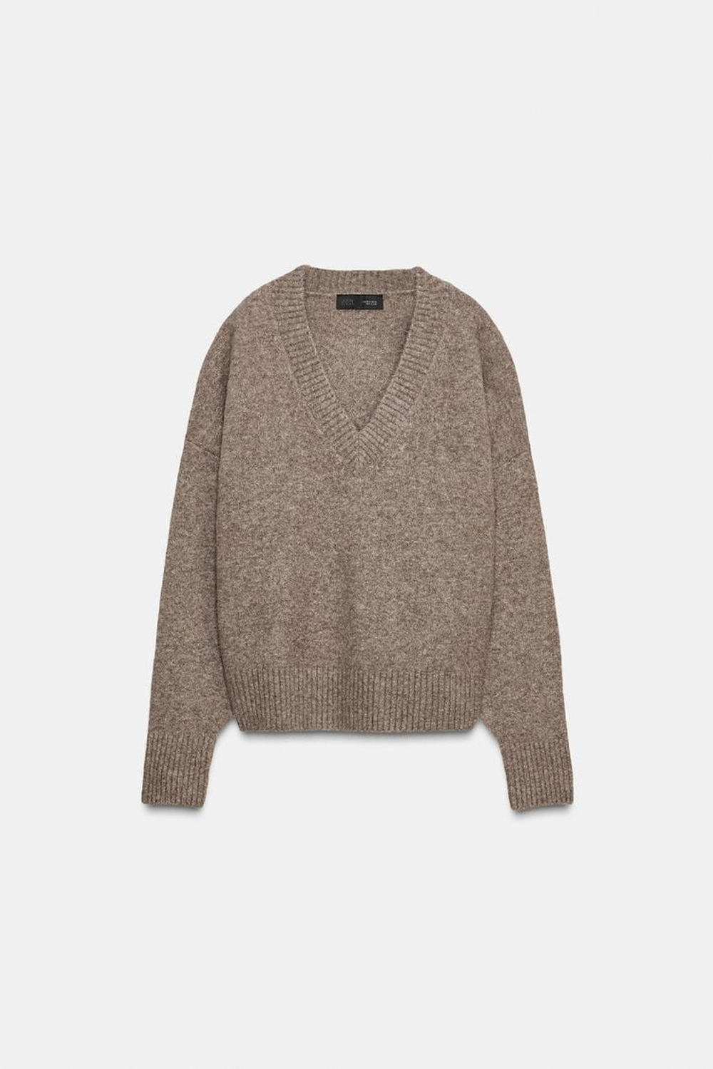 ZARA СВИТЕР ИЗ МЯГКОГО ТРИКОТАЖА, СЕРО-КОРИЧНЕВЫЙ МЕЛАНЖ