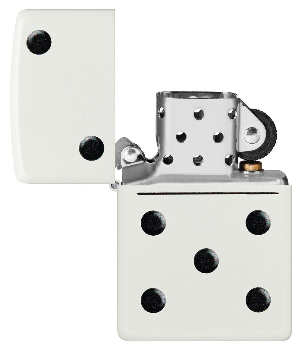 Зажигалка ZIPPO Домино с белым матовым покрытием | Domino Design White Matte, латунь/сталь, белая, м