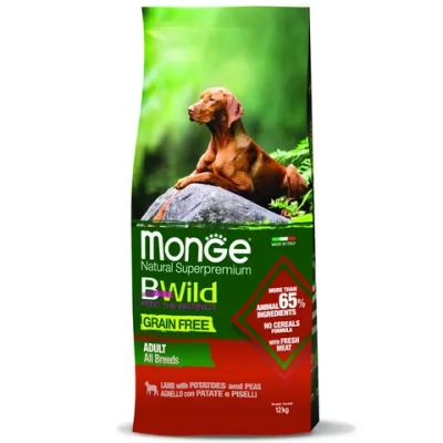 Monge Bwild Grain Free Dog Adult All Breeds Lamb (Монж) корм для собак с ягненком, горохом и картофелем,12 кг