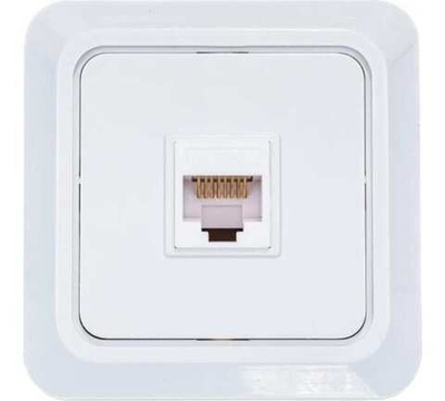 Розетка компьютерная одноместная "UNIVersal" серия "Олимп",о/у, 1А, RJ45, белая (еврослот) (E2347)