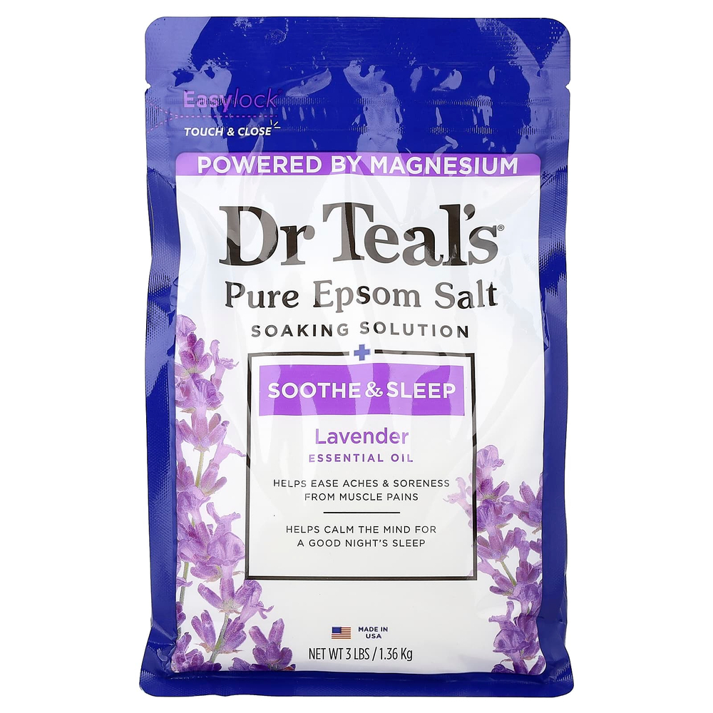 Dr. Teal's, чистая английская соль, раствор для замачивания, лаванда, 1,36 кг (3 фунта)
