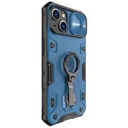 Чехол синего цвета для iPhone 14 и 13 от Nillkin серия CamShield Armor Pro, с металлическим поворотным кольцом и защитной шторкой для камеры