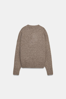 ZARA СВИТЕР ИЗ МЯГКОГО ТРИКОТАЖА, СЕРО-КОРИЧНЕВЫЙ МЕЛАНЖ
