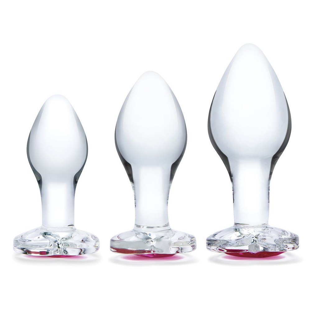 Набор из 3 стеклянных анальных пробок Heart Jewel Plug Set (Цвет: прозрачный)