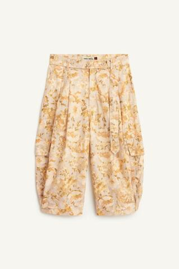 ZARA ДЛИННЫЕ ШОРТЫ С ПРИНТОМ, СВЕТЛО-БИРЮЗОВЫЙ