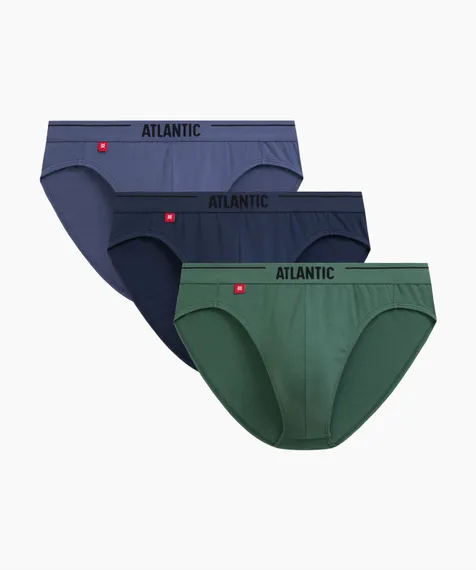 Мужские трусы (3шт) слипы спорт Atlantic 3MP-094, хлопок, светлый деним + индиго + темно-зеленый