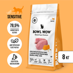 Bowl wow корм сухой для взрослых кошек с чувствительным пищеварением: индейка, курица, тыква