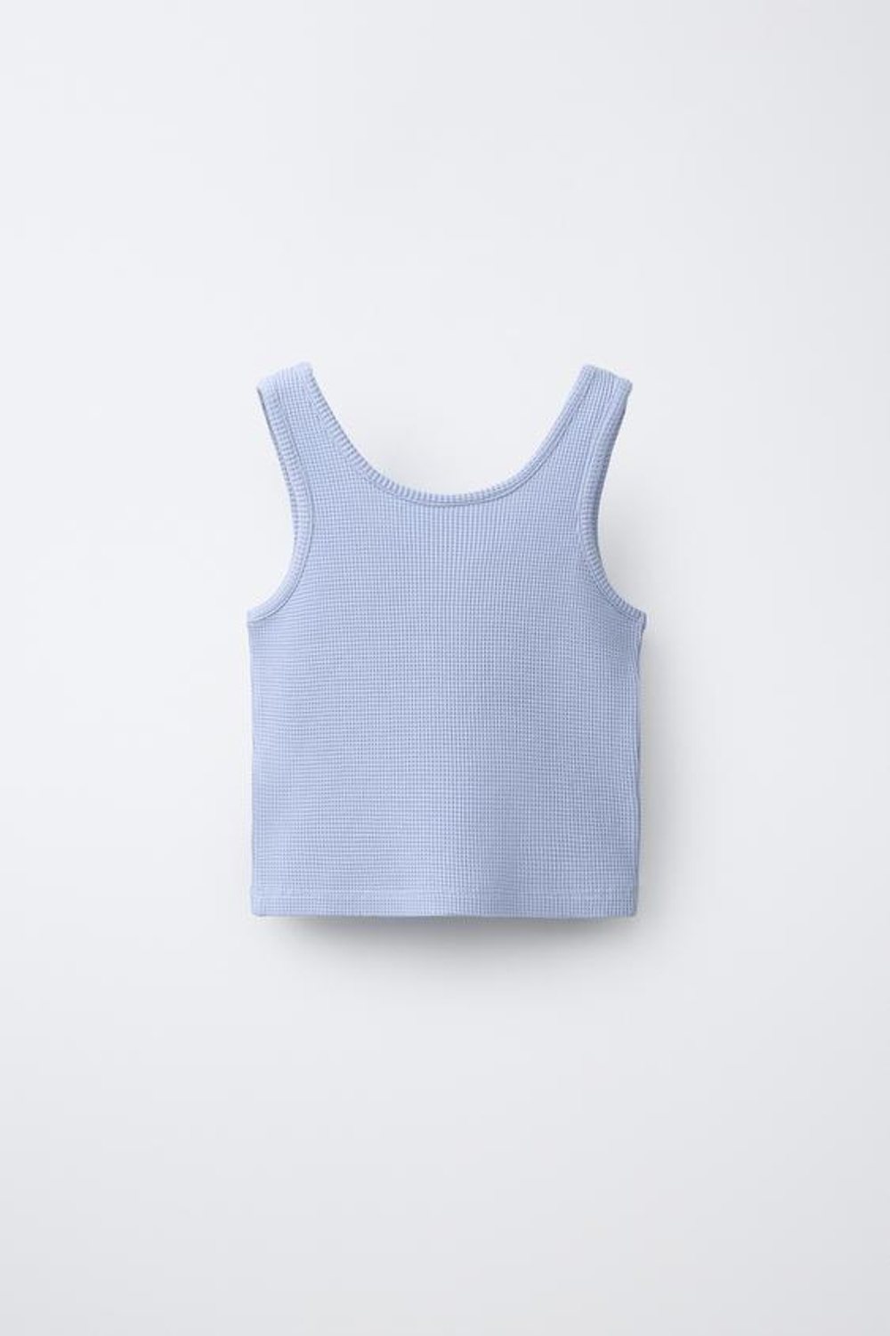 ZARA ТОП ИЗ РИФЛЕНОГО ТРИКОТАЖА С НАДПИСЬЮ, ГОЛУБОЙ