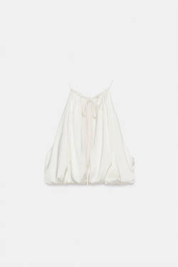 ZARA АТЛАСНЫЙ ТОП-БАЛЛОН, ЖЕЛТОВАТО-БЕЛЫЙ